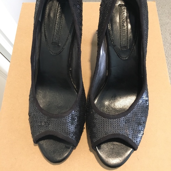 Banana Republic black sequin peep toe heels size 8 - Picture 2 of 14